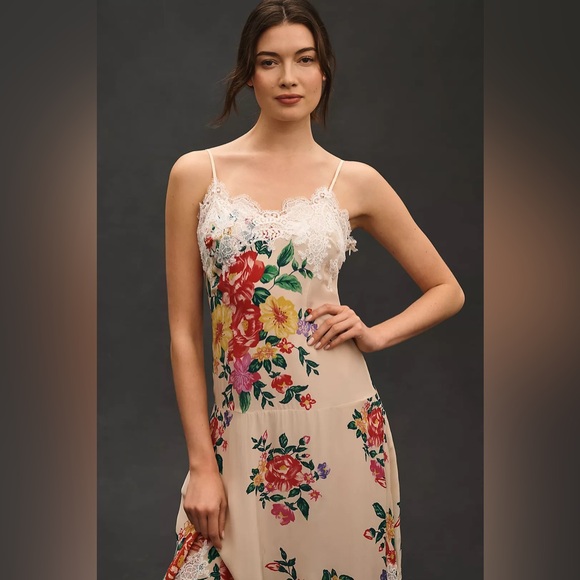 NWT Size S - By Anthropologie Sleeveless V-Neck Lace Slip Midi Dress - Picture 9 of 17
